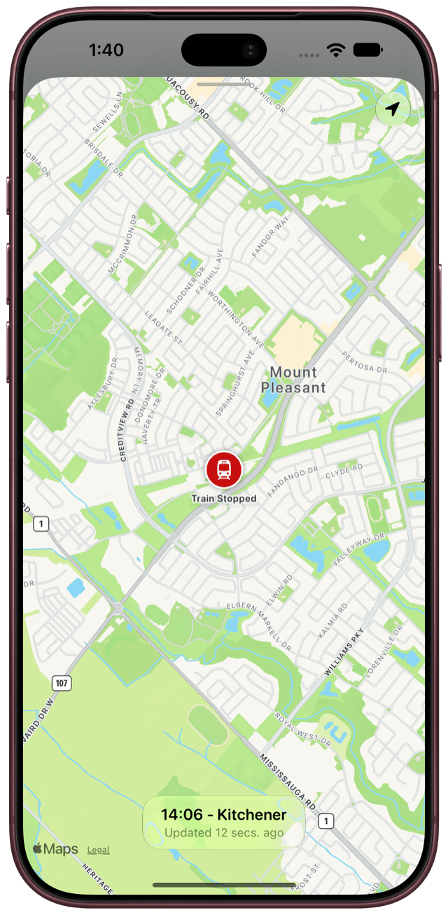 Live vehicle location on a map
